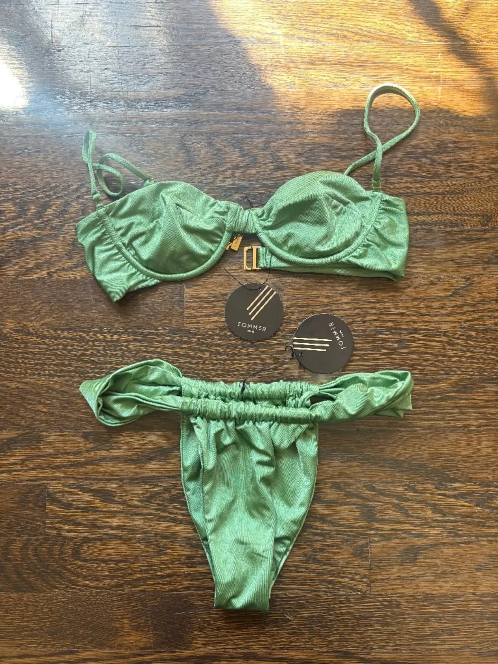 Sommer Swim Green Bikini Set | Ruched Underwire Top & Bottom | Size S | NWT - Picture 3 of 7